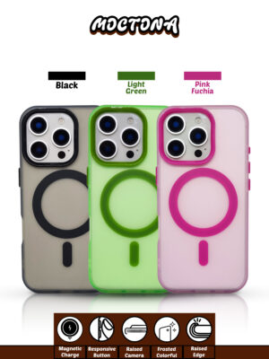 Frosted Protective iPhone Case with Neon Accents Wireless Charging Support
