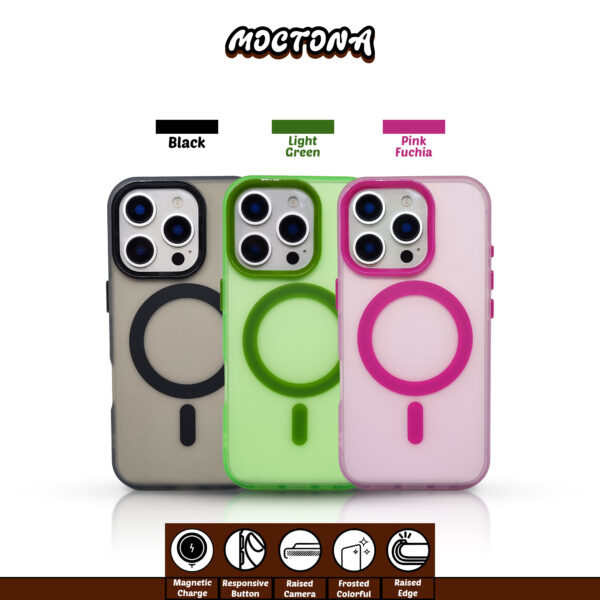 Frosted Protective iPhone Case with Neon Accents Wireless Charging Support