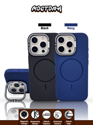 Elegant Matte iPhone Case with Kickstand Frame Camera Guard Magnetic Wireless Charging Support