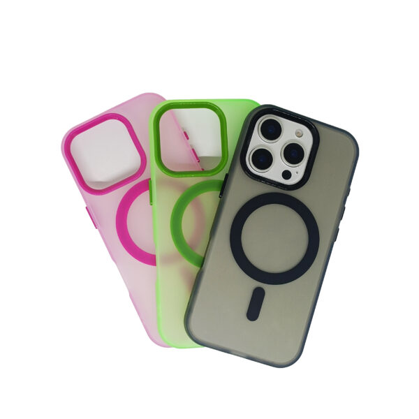 Frosted Protective iPhone Case with Neon Accents Wireless Charging Support