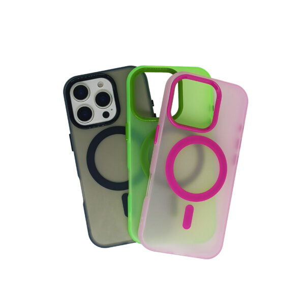 Frosted Protective iPhone Case with Neon Accents Wireless Charging Support