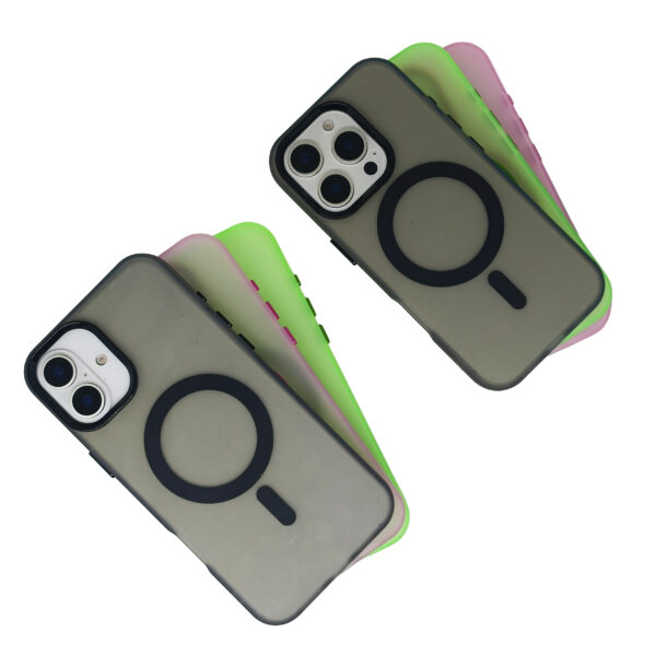 Frosted Protective iPhone Case with Neon Accents Wireless Charging Support