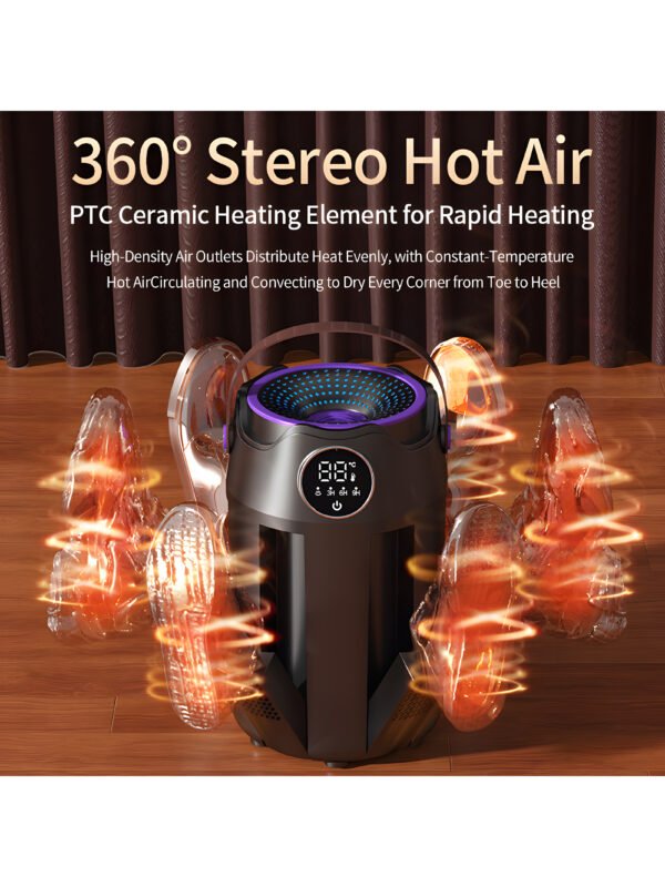 AA-EN-000001-2 Portable 6-Arm Shoe Dryer with UV Light, 360° Hot Air Circulation, Fast PTC Heating, Foldable Boot Dryer with Timer and Odor Removal