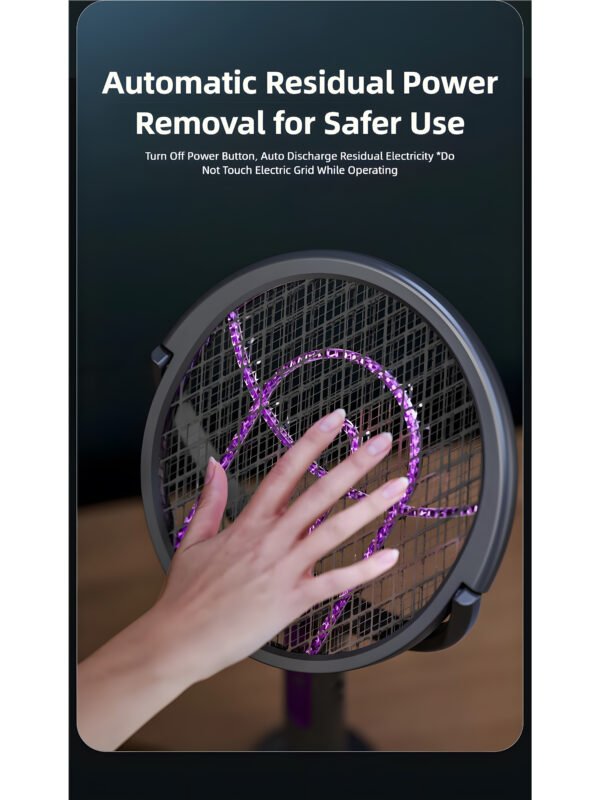 AA-EN-000002-11 Smart Electric Mosquito Swatter with 90° Rotating Head & Extendable Handle, Type-C Rechargeable Bug Zapper, Wall-Mount Mosquito Trap Lamp with Safety Mesh & Auto-Discharge