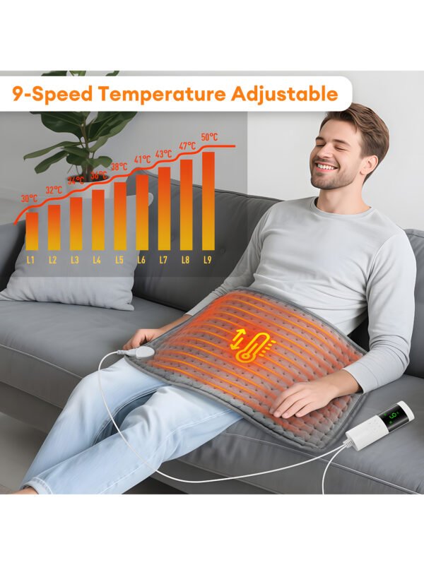 AA-HM-000002-2 Electric Heating Pad for Back Pain & Cramps Relief, Ultra Soft Plush Heating Mat with 9 Adjustable Temperature Levels, 4 Auto-Off Timers, Machine Washable