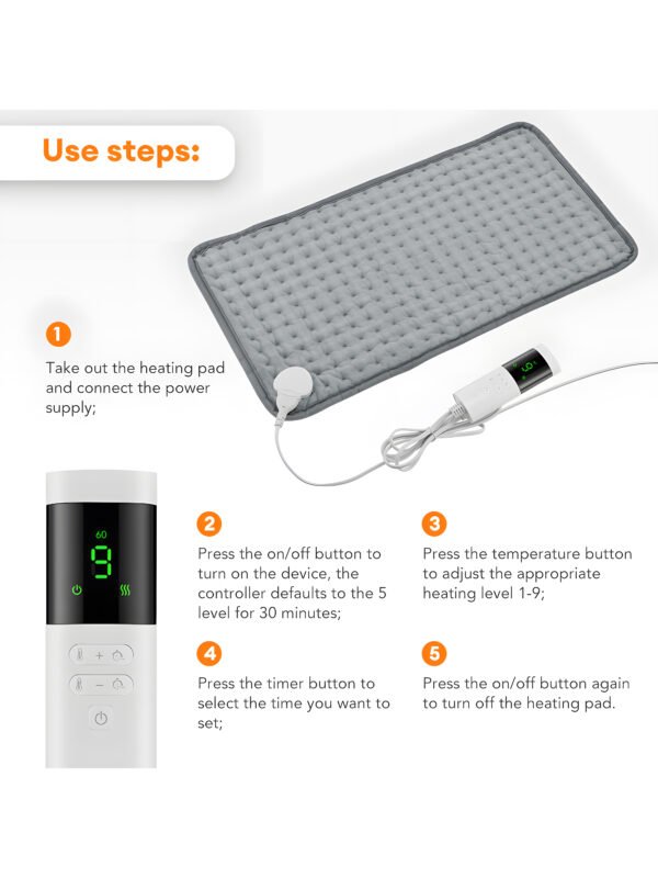 AA-HM-000002-7 Electric Heating Pad for Back Pain & Cramps Relief, Ultra Soft Plush Heating Mat with 9 Adjustable Temperature Levels, 4 Auto-Off Timers, Machine Washable
