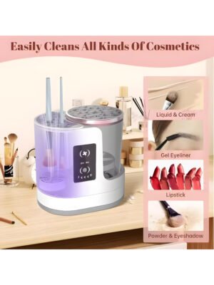 AA-HM-000003-1 3-in-1 Electric Makeup Brush Cleaner and Dryer Machine with Air Dryer, USB Rechargeable Automatic Cosmetic Brush Washing