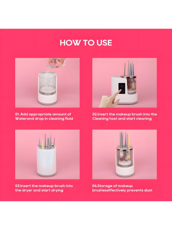 3-in-1 Electric Makeup Brush Cleaner and Dryer Machine with Air Dryer, USB Rechargeable Automatic Cosmetic Brush Washing