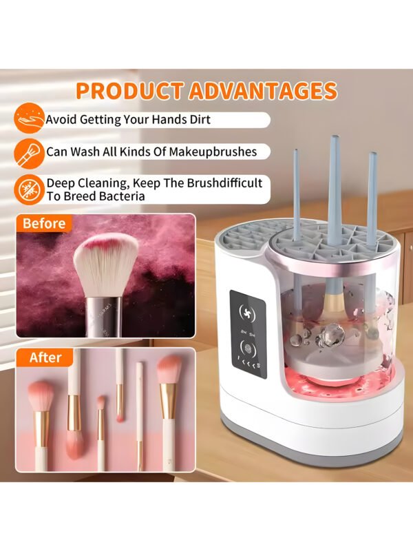 3-in-1 Electric Makeup Brush Cleaner and Dryer Machine with Air Dryer, USB Rechargeable Automatic Cosmetic Brush Washing