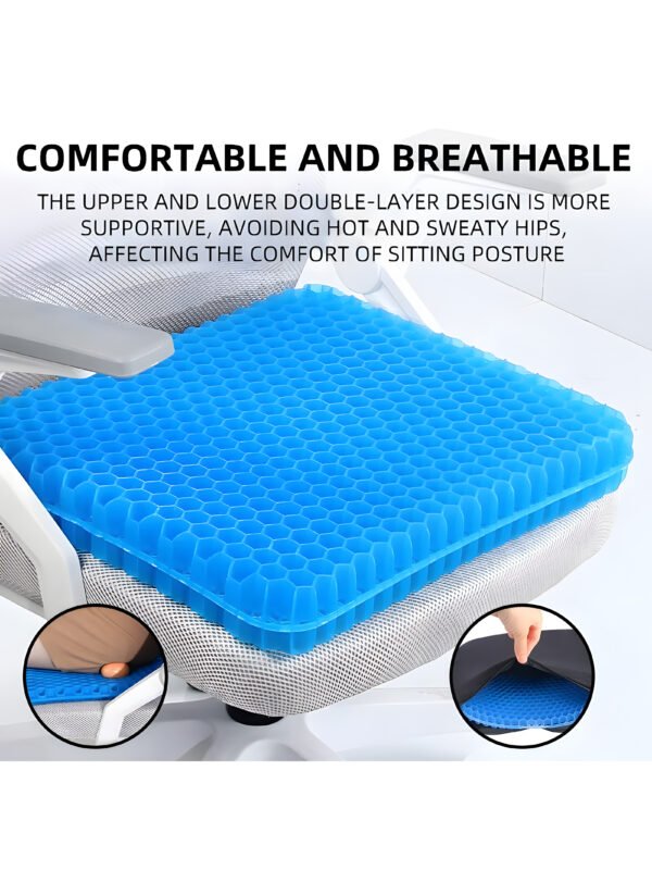 Double Thick Gel Seat Cushion, Breathable Honeycomb Pressure Relief Cushion for Office Chair, Car & Wheelchair with Non-Slip Cover