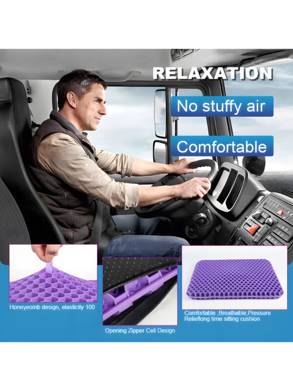 Double Thick Gel Seat Cushion, Breathable Honeycomb Pressure Relief Cushion for Office Chair, Car & Wheelchair with Non-Slip Cover