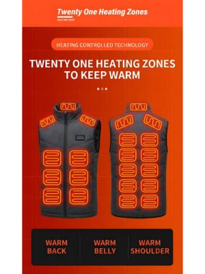 AA-OR-000001-1 21-Zone USB Electric Heated Vest for Men & Women – Lightweight Winter Heating Jacket with 3 Heat Levels, Fast Heating, Graphene Thermal Vest for Outdoor Sports & Work