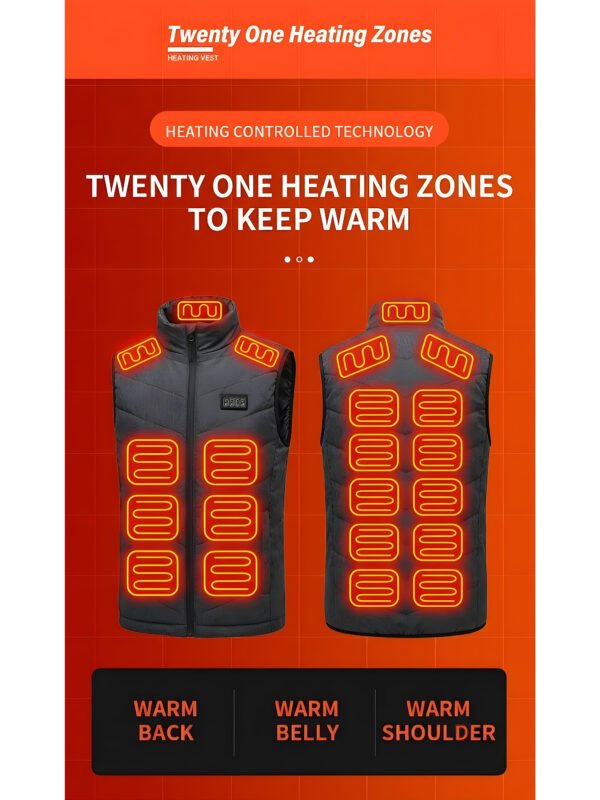 21-Zone USB Electric Heated Vest for Men & Women – Lightweight Winter Heating Jacket with 3 Heat Levels, Fast Heating, Graphene Thermal Vest for Outdoor Sports & Work