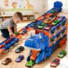 SP-TO-000001-1 3-in-1 Dinosaur Car Carrier Truck with Racing Track, Toy Car Storage, 12 Toy Cars, Transporter Playset for Kids Ages 3-8