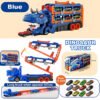 SP-TO-000001-3 3-in-1 Dinosaur Car Carrier Truck with Racing Track, Toy Car Storage, 12 Toy Cars, Transporter Playset for Kids Ages 3-8