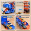 SP-TO-000001-6 3-in-1 Dinosaur Car Carrier Truck with Racing Track, Toy Car Storage, 12 Toy Cars, Transporter Playset for Kids Ages 3-8