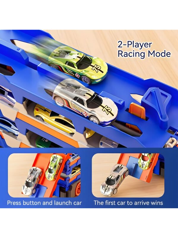 SP-TO-000001-7 3-in-1 Dinosaur Car Carrier Truck with Racing Track, Toy Car Storage, 12 Toy Cars, Transporter Playset for Kids Ages 3-8