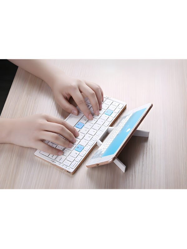 Ultra-Slim Foldable Bluetooth Keyboard with Built-in Phone & Tablet Stand – Multi-Device Wireless Pocket Keyboard for iOS, Android & Windows