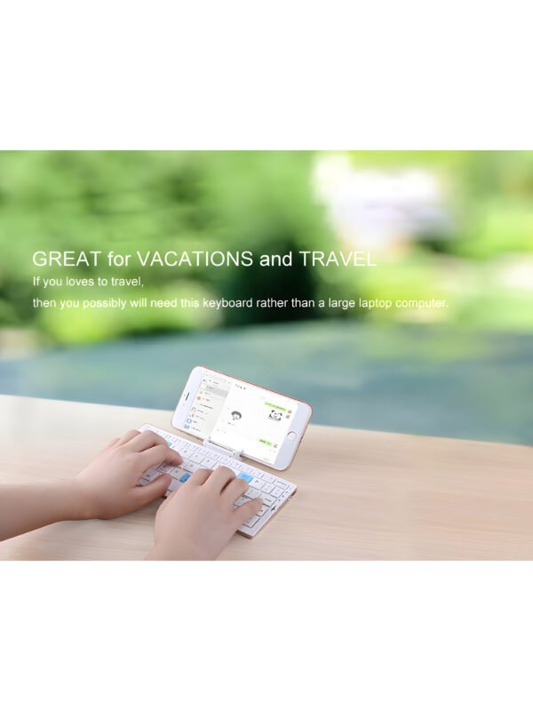 Ultra-Slim Foldable Bluetooth Keyboard with Built-in Phone & Tablet Stand – Multi-Device Wireless Pocket Keyboard for iOS, Android & Windows