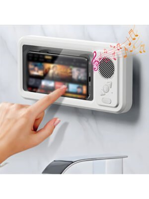 Waterproof Shower Phone Holder with Built-in Bluetooth Speaker, 360° Rotation Anti-Fog Wall Mount Phone Case