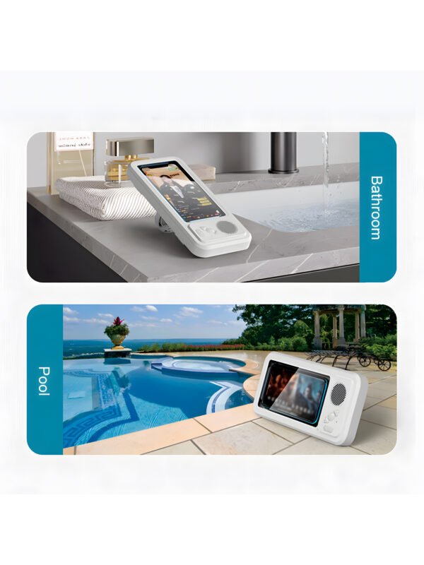 Waterproof Shower Phone Holder with Built-in Bluetooth Speaker, 360° Rotation Anti-Fog Wall Mount Phone Case