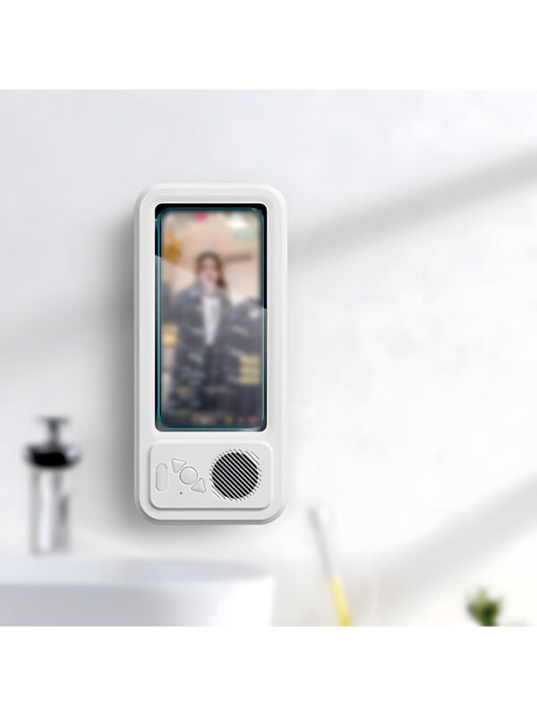 Waterproof Shower Phone Holder with Built-in Bluetooth Speaker, 360° Rotation Anti-Fog Wall Mount Phone Case