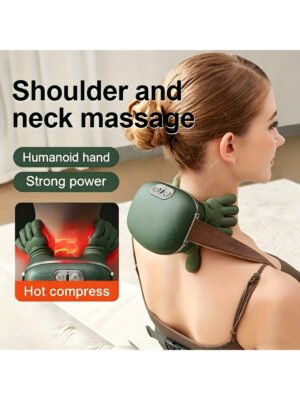 Wireless Neck and Shoulder Massager with Heat, 5-Finger Bionic Trapezius Massager, 3 Modes & Hot Compress, Lightweight Hands-Free Cordless Shiatsu Electric Massager for Pain Relief