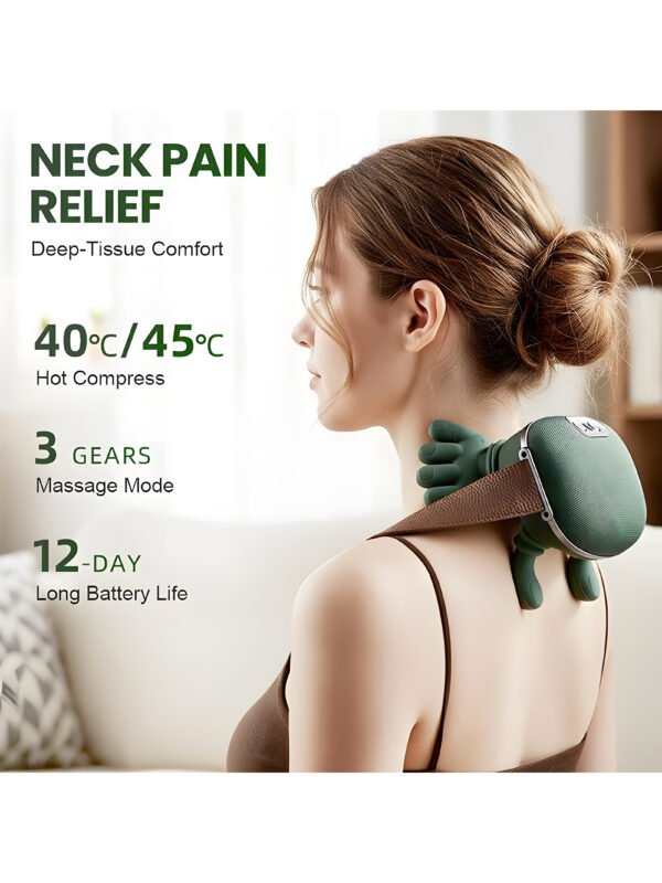 Wireless Neck and Shoulder Massager with Heat, 5-Finger Bionic Trapezius Massager, 3 Modes & Hot Compress, Lightweight Hands-Free Cordless Shiatsu Electric Massager for Pain Relief