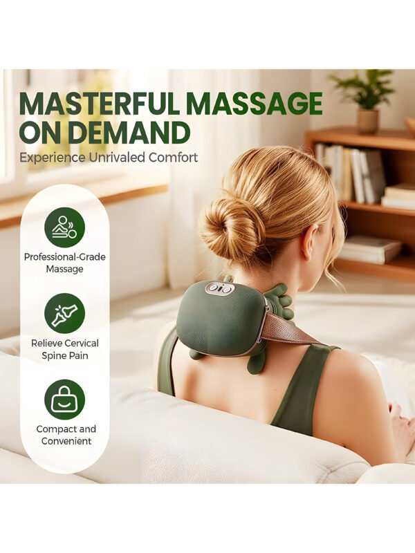 Wireless Neck and Shoulder Massager with Heat, 5-Finger Bionic Trapezius Massager, 3 Modes & Hot Compress, Lightweight Hands-Free Cordless Shiatsu Electric Massager for Pain Relief