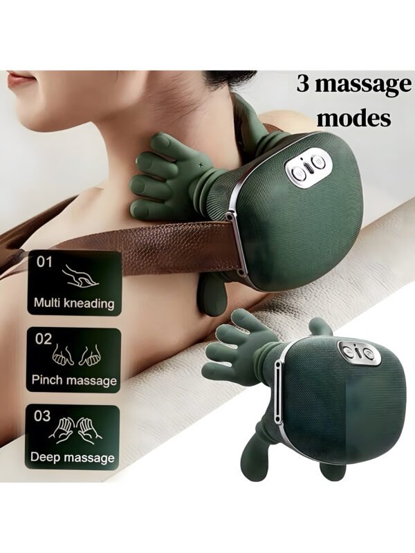 Wireless Neck and Shoulder Massager with Heat, 5-Finger Bionic Trapezius Massager, 3 Modes & Hot Compress, Lightweight Hands-Free Cordless Shiatsu Electric Massager for Pain Relief