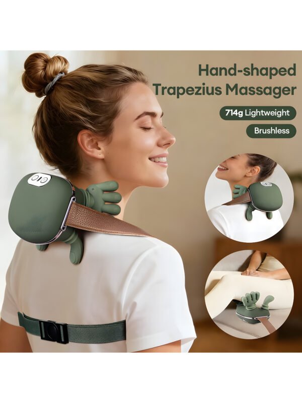Wireless Neck and Shoulder Massager with Heat, 5-Finger Bionic Trapezius Massager, 3 Modes & Hot Compress, Lightweight Hands-Free Cordless Shiatsu Electric Massager for Pain Relief