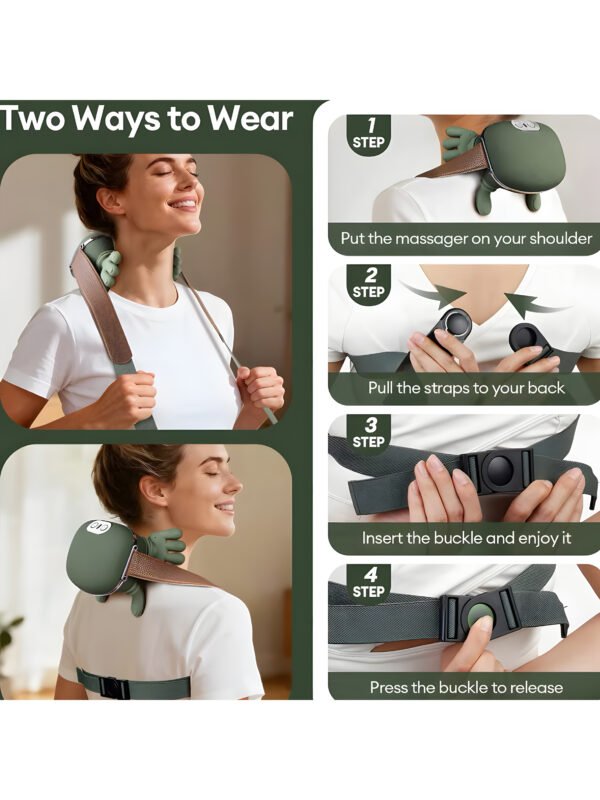 Wireless Neck and Shoulder Massager with Heat, 5-Finger Bionic Trapezius Massager, 3 Modes & Hot Compress, Lightweight Hands-Free Cordless Shiatsu Electric Massager for Pain Relief